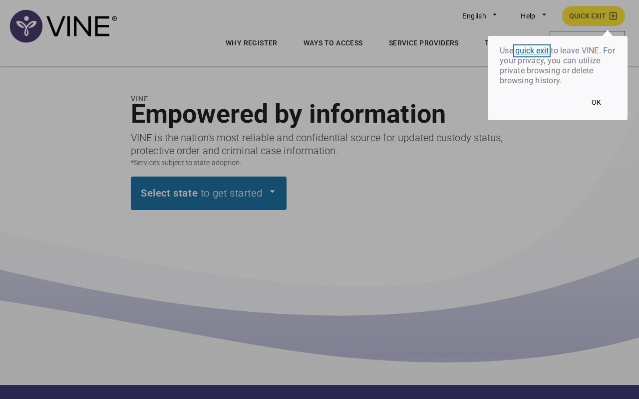 VINELink state selection screen used to begin an Iowa custody search